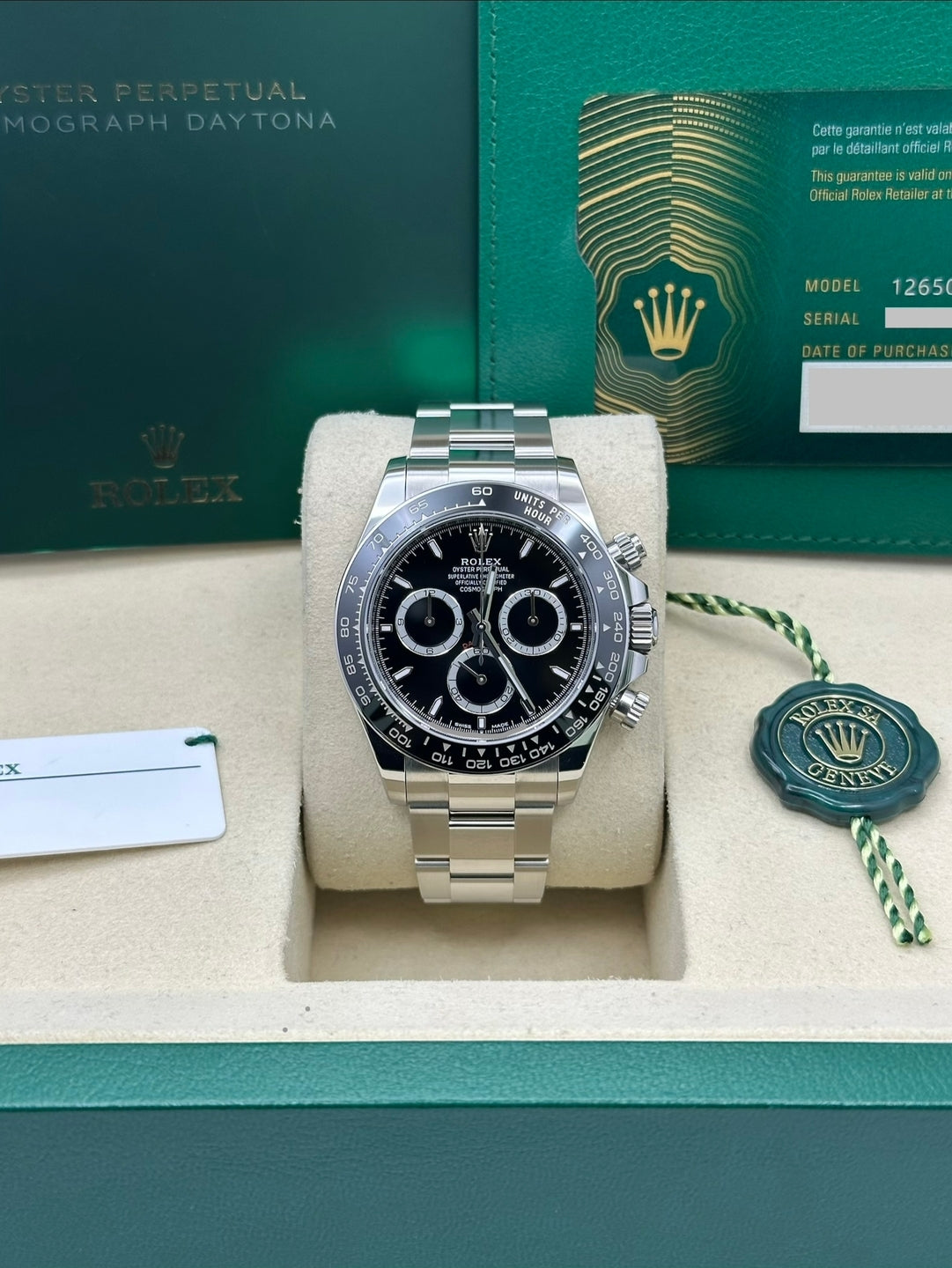Rolex Daytona 126500LN, 2026, black dial, Oyster bracelet