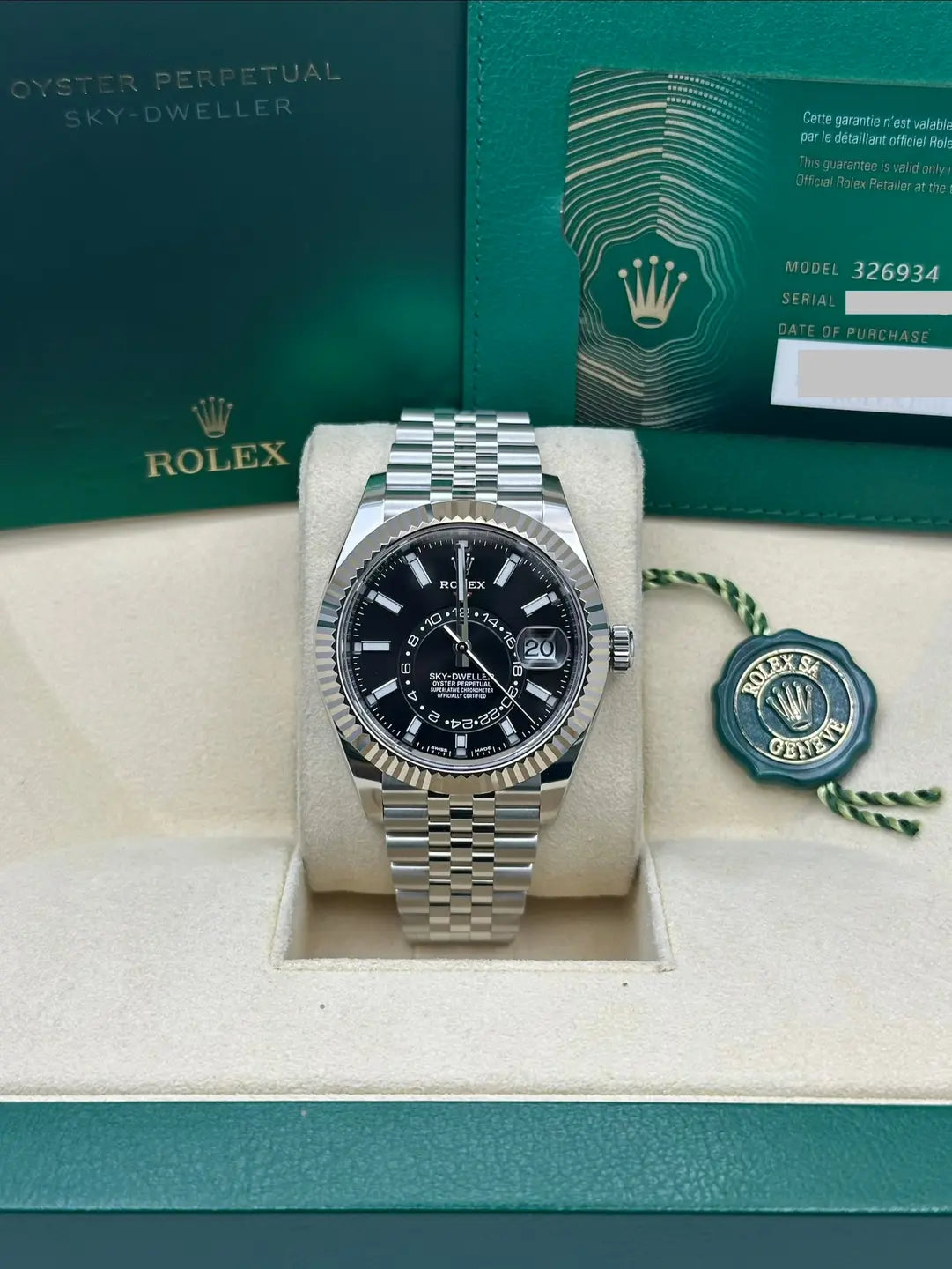 Rolex Oyster Perpetual White Rolesor Sky-Dweller  - Black Index Dial - Jubilee Bracelet - 326934 bkij