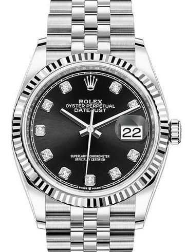 Rolex Steel Datejust 36  - Black Diamond Dial - Jubilee Bracelet - 126234 bkdj