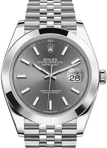Rolex Steel Datejust 41  - Smooth Bezel - Dark Rhodium Index Dial - Jubilee Bracelet - 126300 dkrij