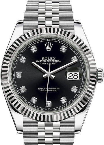 Rolex Steel and White Gold Rolesor Datejust 41  - Black Diamond Dial - Jubilee Bracelet - 126334 bkdj