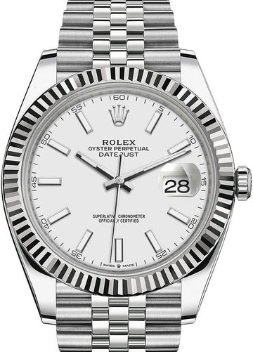 Rolex Steel and White Gold Rolesor Datejust 41  - White Index Dial - Jubilee Bracelet - 126334 wij