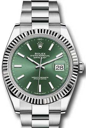 Rolex Steel and White Gold Rolesor Datejust 41  - Mint Green Index Dial - Oyster Bracelet - 126334