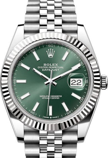 Rolex Steel and White Gold Rolesor Datejust 41  - Mint Green Index Dial - Jubilee Bracelet - 126334 GRJ