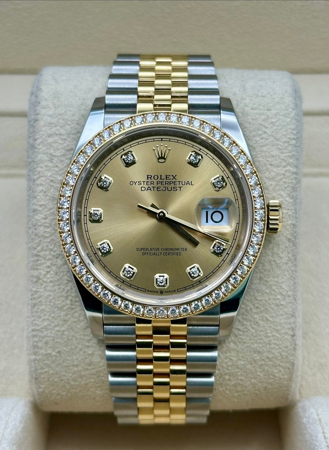 Rolex Datejust 36 126283RBR, 2020, champagne diamonds dial, Jubilee bracelet