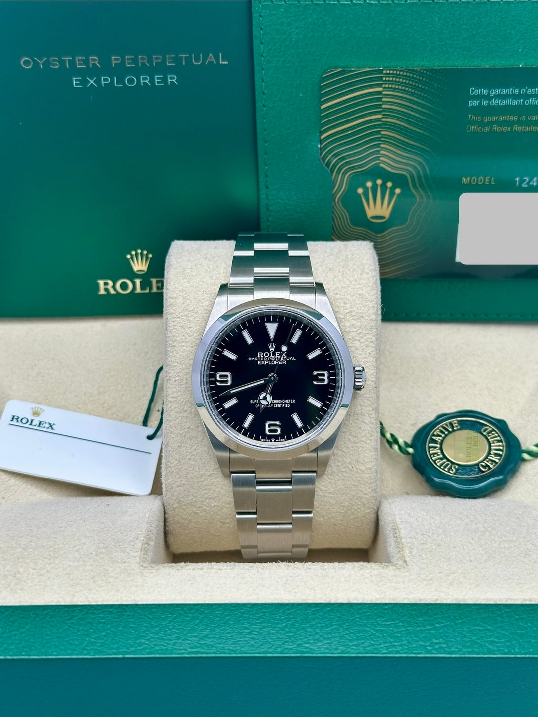 Rolex Explorer 124270, 2024, black dial, Oyster bracelet