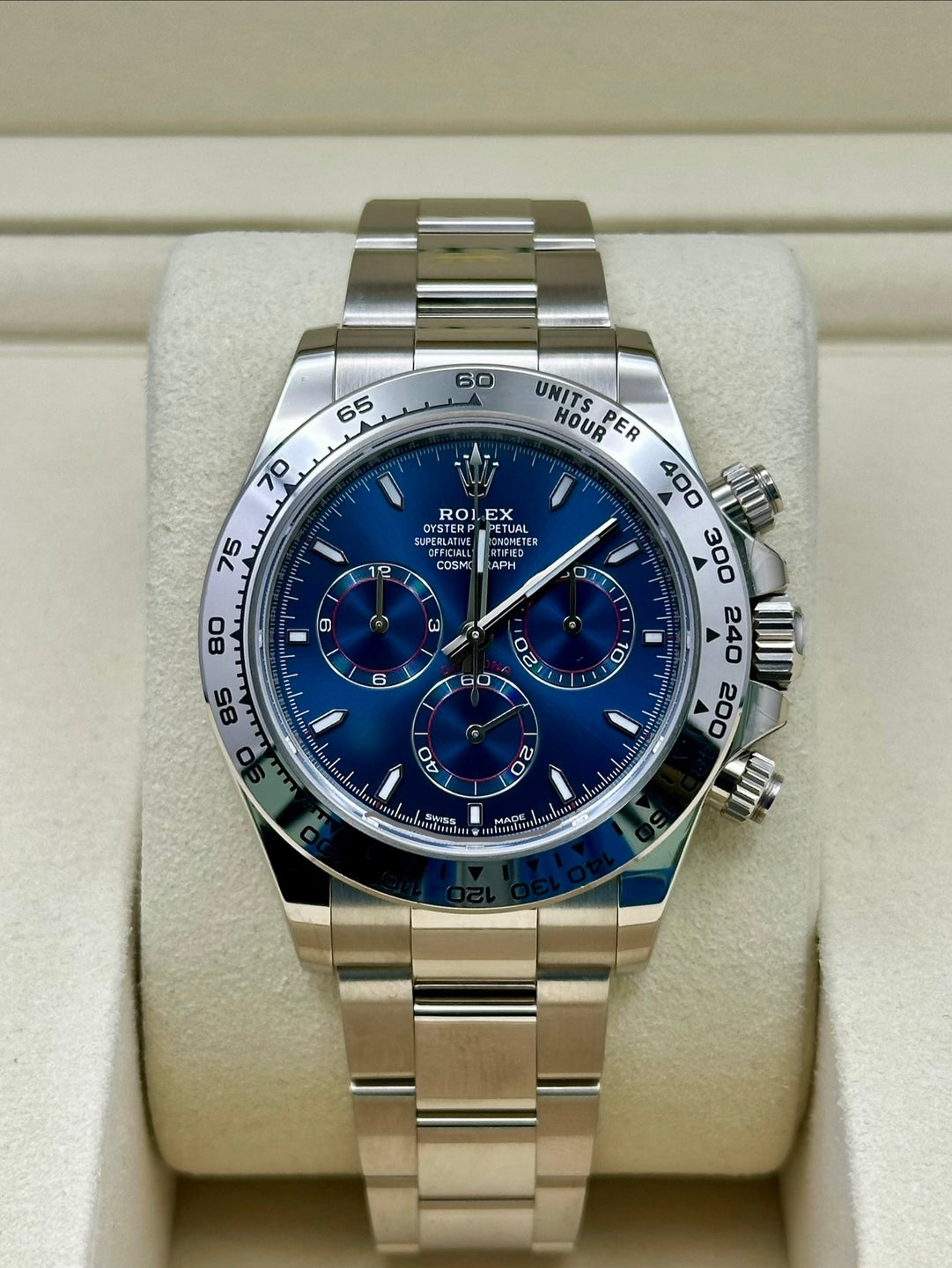 Rolex Daytona 126509, 2025, blue index dial, Oyster bracelet