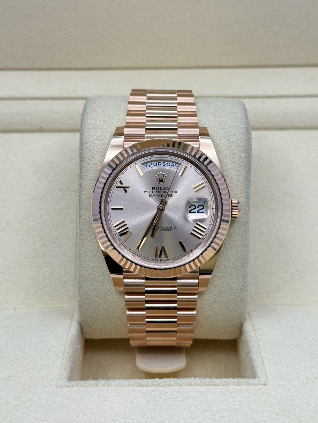 Rolex Day-Date 40 228235, 2024, sundust bevelled Roman dial, President bracelet