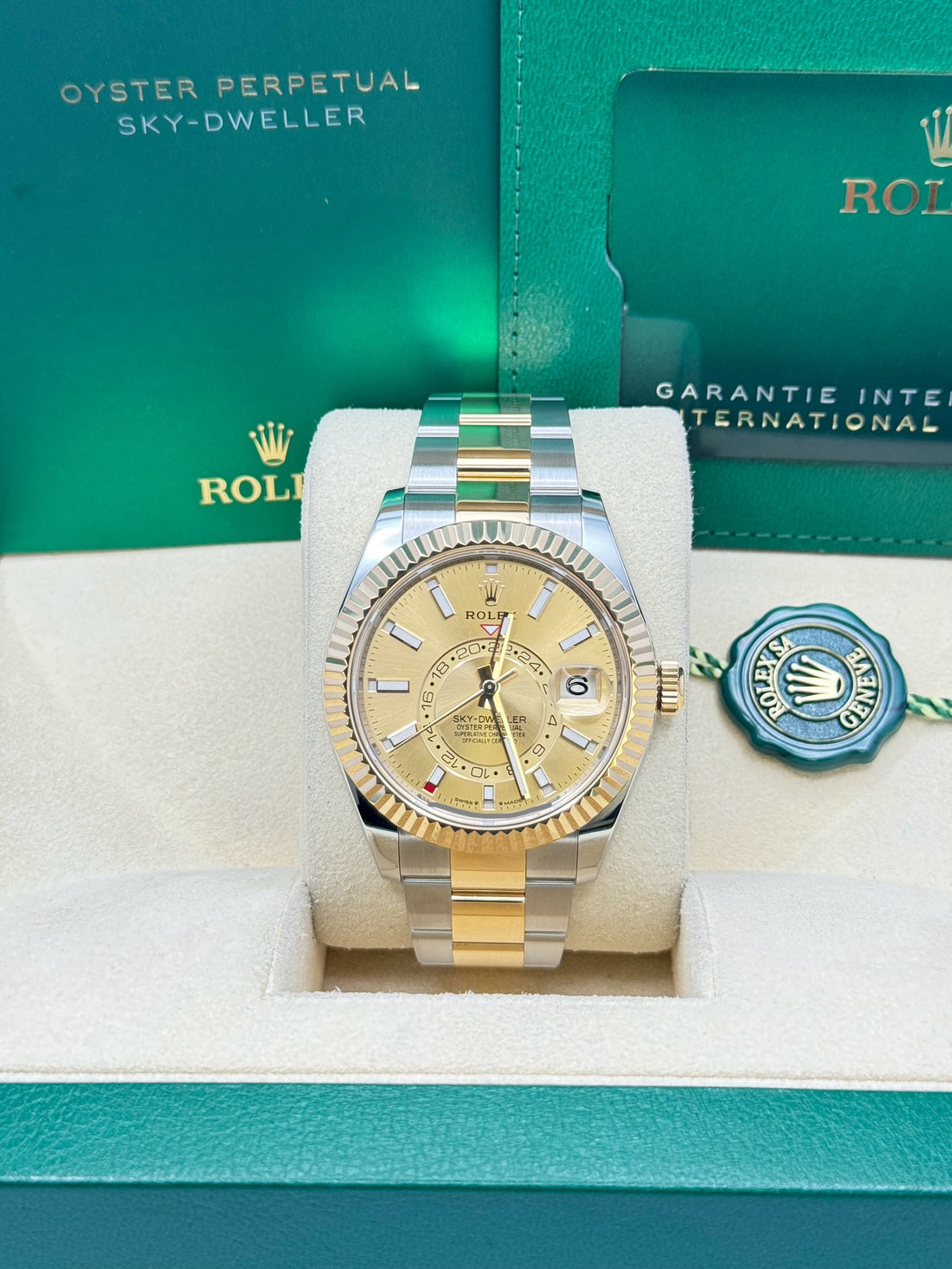 Rolex Sky Dweller 42 Champagne Dial Yellow Gold Stainless Steel Oyster Mens  336933