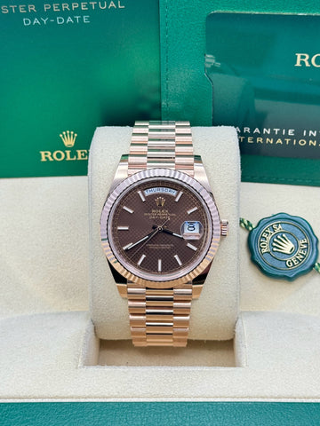 Rolex Everose Gold Day-Date 40 - Chocolate Diagonal Motif Index Dial - President Bracelet - 228235 chodmip
