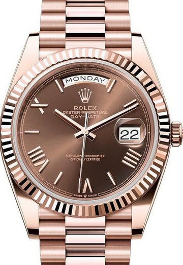 Rolex Everose Gold Day-Date 40 - Chocolate Bevelled Roman Dial - President Bracelet - 228235 chorp