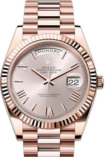 Rolex Everose Gold Day-Date 40 - Sundust Bevelled Roman Dial - President Bracelet - 228235 sdrp