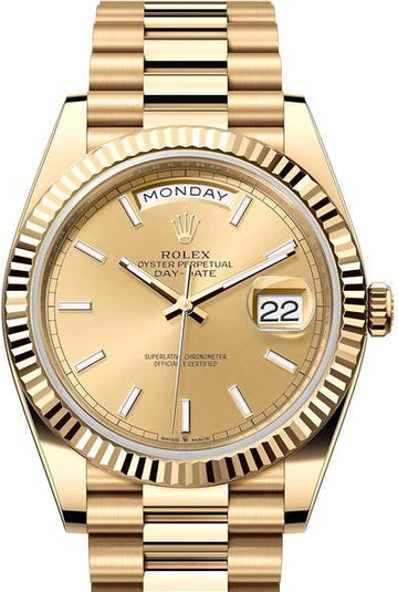 Rolex Yellow Gold Day-Date 40  - Champagne Index Dial - President Bracelet - 228238 chip