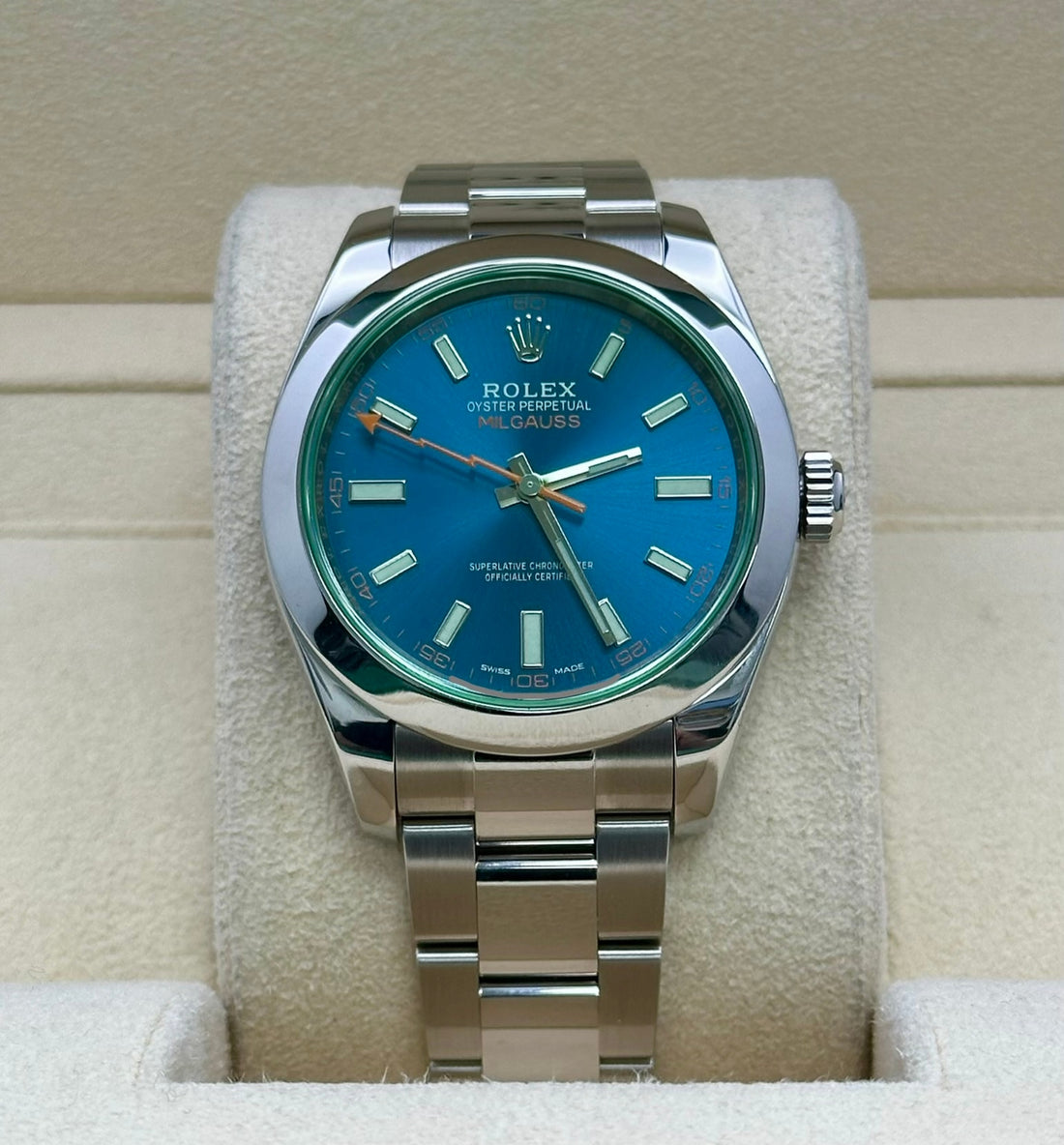 Rolex Milgauss 116400GV, 2021, blue dial, Oyster bracelet