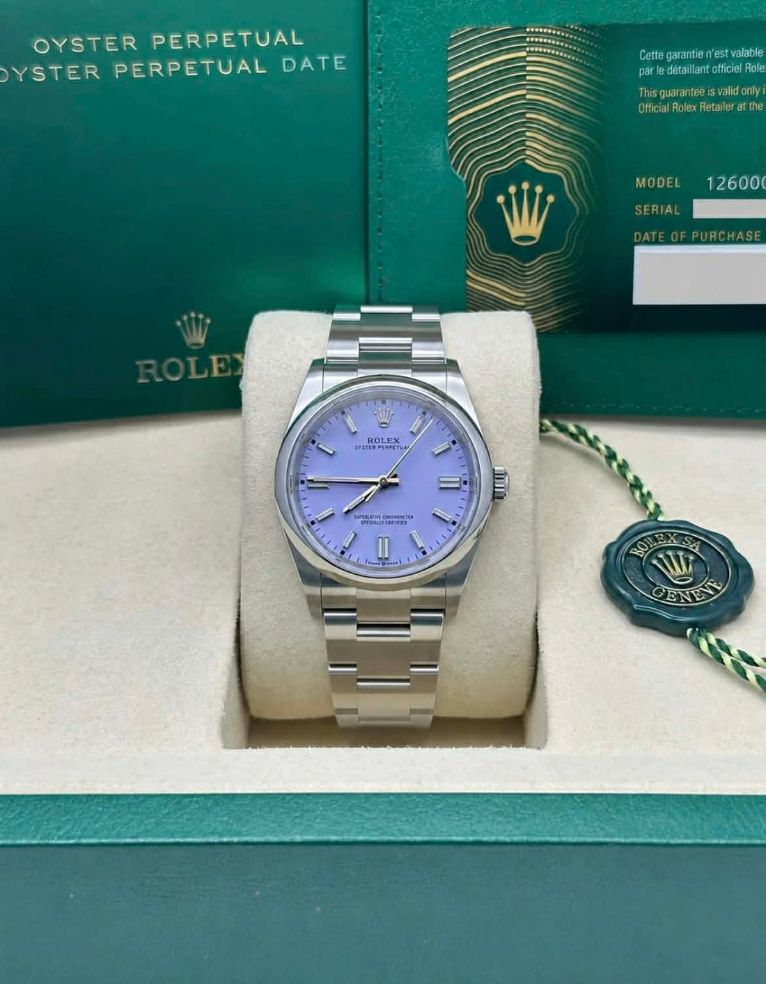 Rolex Oyster Perpetual 36 Lavender Dial Oyster Bracelet - 126000 - 2025