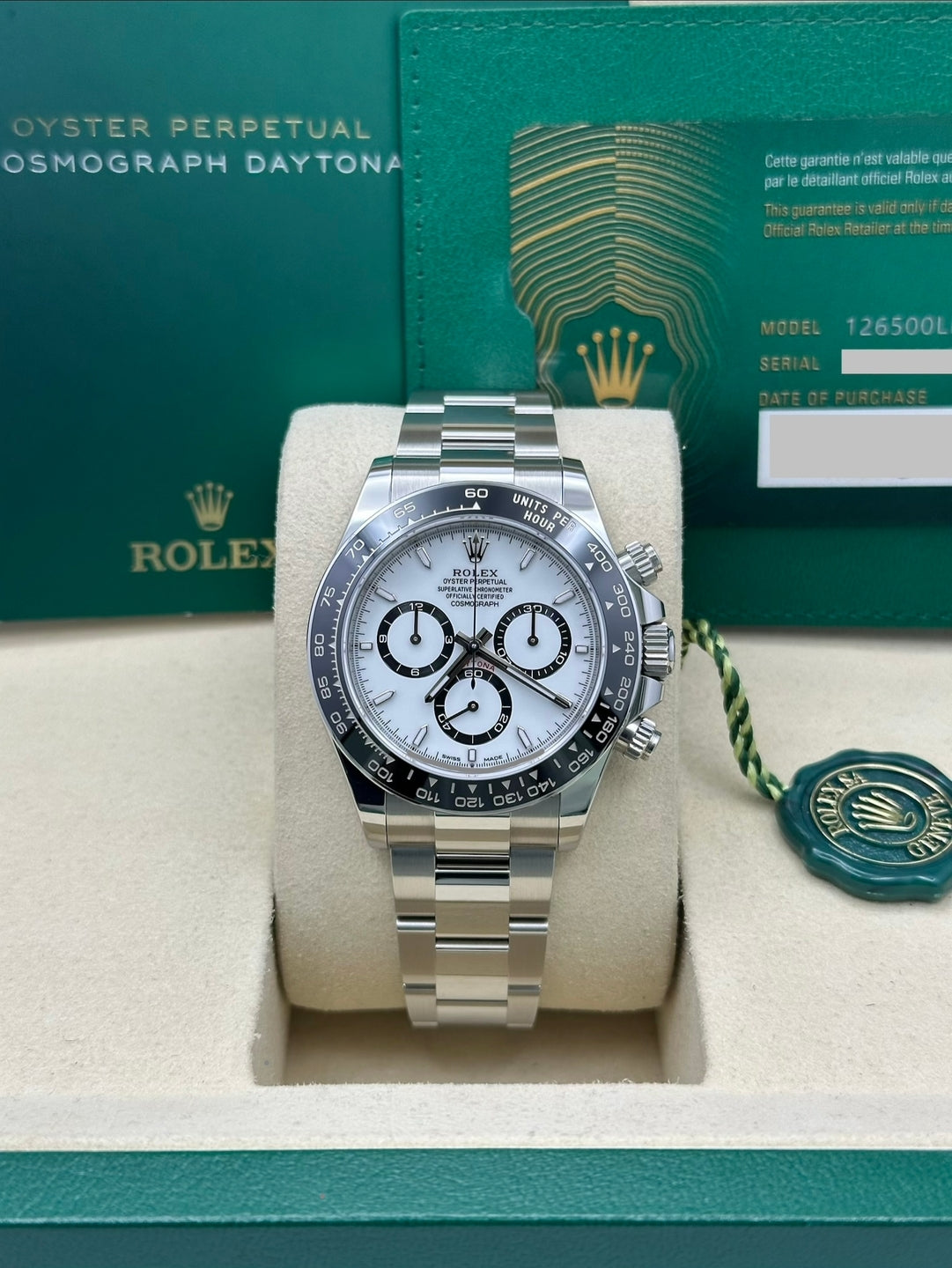 Rolex Daytona Panda 126500LN, 2026, white dial, Oyster bracelet