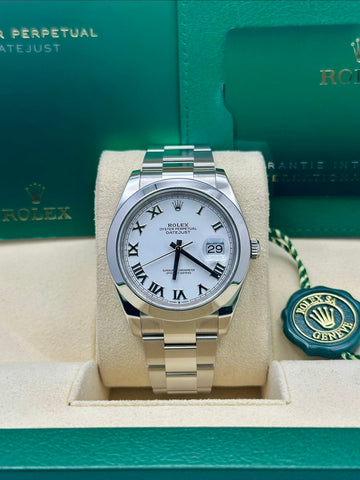 Rolex Datejust 41 126300, 2026, white Roman dial, Oyster bracelet