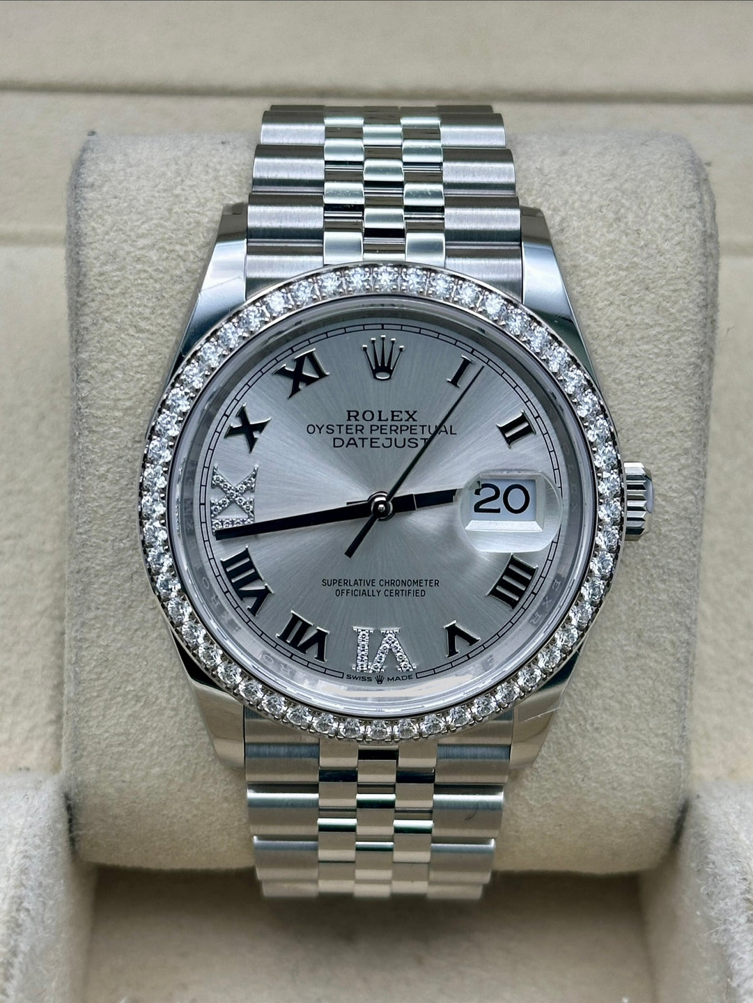 Rolex Datejust 36 126284RBR, 2025, silver diamonds 6,9 dial, Jubilee bracelet
