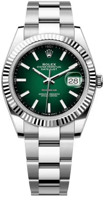 Rolex Steel and White Gold Rolesor Datejust 41  - Green Ombré Dial - Oyster Bracelet - 126334
