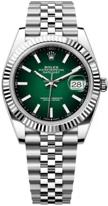 Rolex Steel and White Gold Rolesor Datejust 41  - Green Ombré Dial - Jubilee Bracelet - 126334