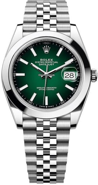 Rolex Steel Datejust 41  - Smooth Bezel - Green Ombré Dial - Jubilee Bracelet - 126300