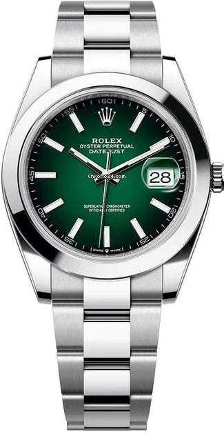 Rolex Oystersteel Datejust 41  - Smooth Bezel - Green Ombré Dial - Oyster Bracelet - 126300
