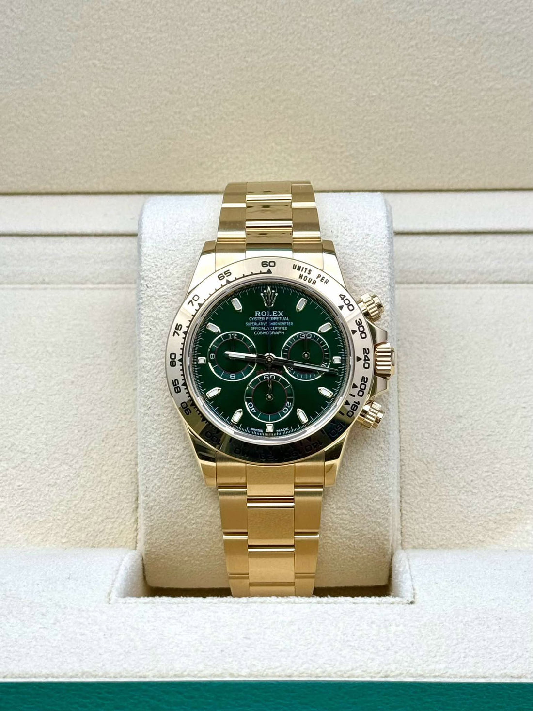 Rolex Daytona 40 116508, 2020, green stick dial, Oyster bracelet