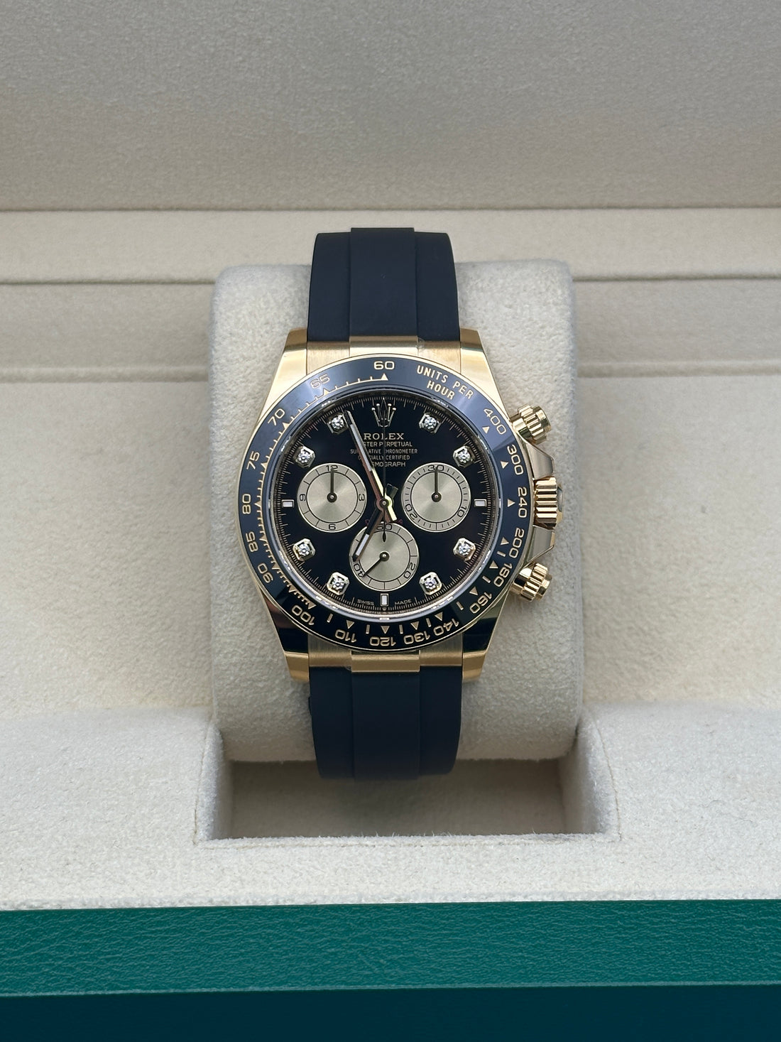 Rolex Daytona 126518LN, 2024, black and golden diamond dial, Oysterflex bracelet
