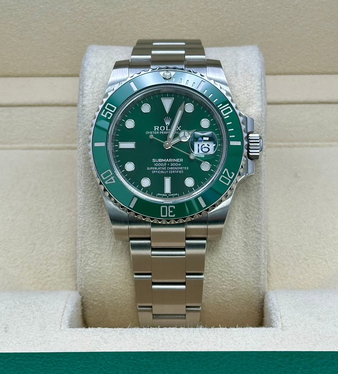 Rolex Submariner Hulk 116610LV, 2018, green dial, Oyster bracelet