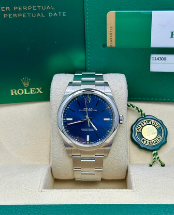 Rolex Oyster Perpetual 114300, 2016, blue dial, Oyster bracelet