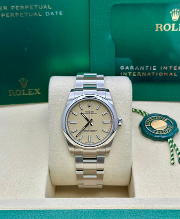Rolex Oyster Perpetual 34 124200, 2025, beige dial, Oyster bracelet