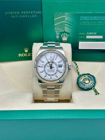 Rolex White Rolesor Sky-Dweller  - White Index Dial - Oyster Bracelet - 326934 wh