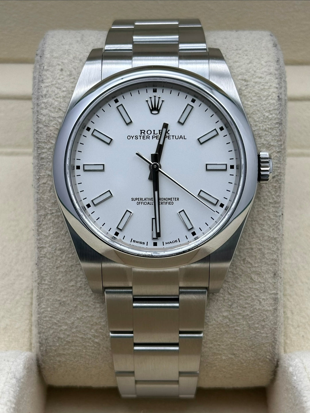 Rolex Oyster Perpetual 114300, 2019, white dial, Oyster bracelet