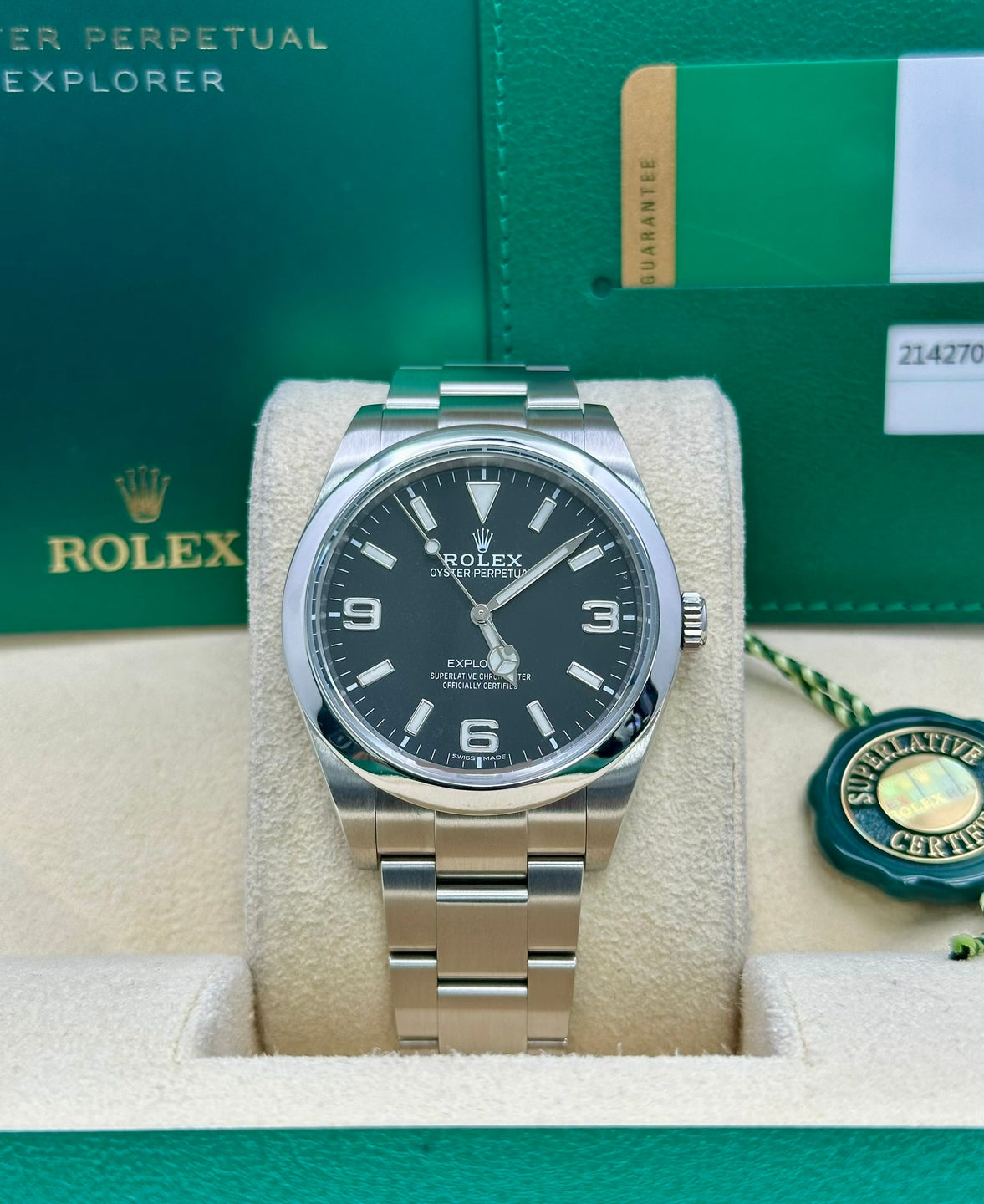 Rolex Explorer 214270, 2018, black dial, Oyster bracelet