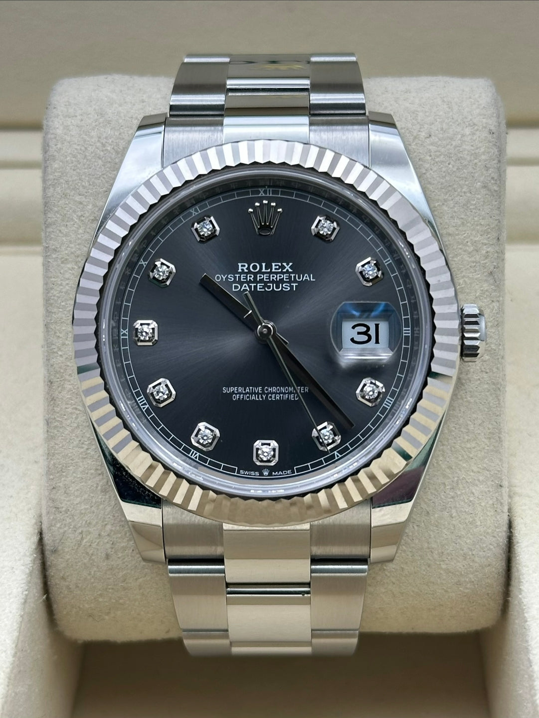 Rolex Datejust 41 126334, 2026, rhodium diamonds dial, Oyster bracelet