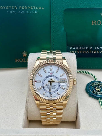 Rolex Sky Dweller White Dial Jubilee Full Gold Bracelet 336938