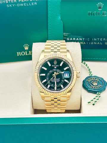 Rolex Sky-Dweller Yellow Gold 42mm Bright Green Dial Fluted Bezel Oyster Bracelet - 336938 - 2025
