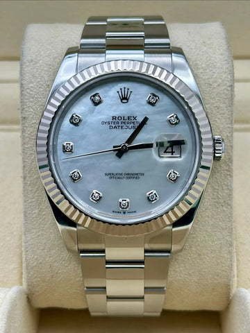 Rolex Steel and White Gold Rolesor Datejust 41  - White Mother-Of-Pearl Diamond Dial - Oyster Bracelet - 126334