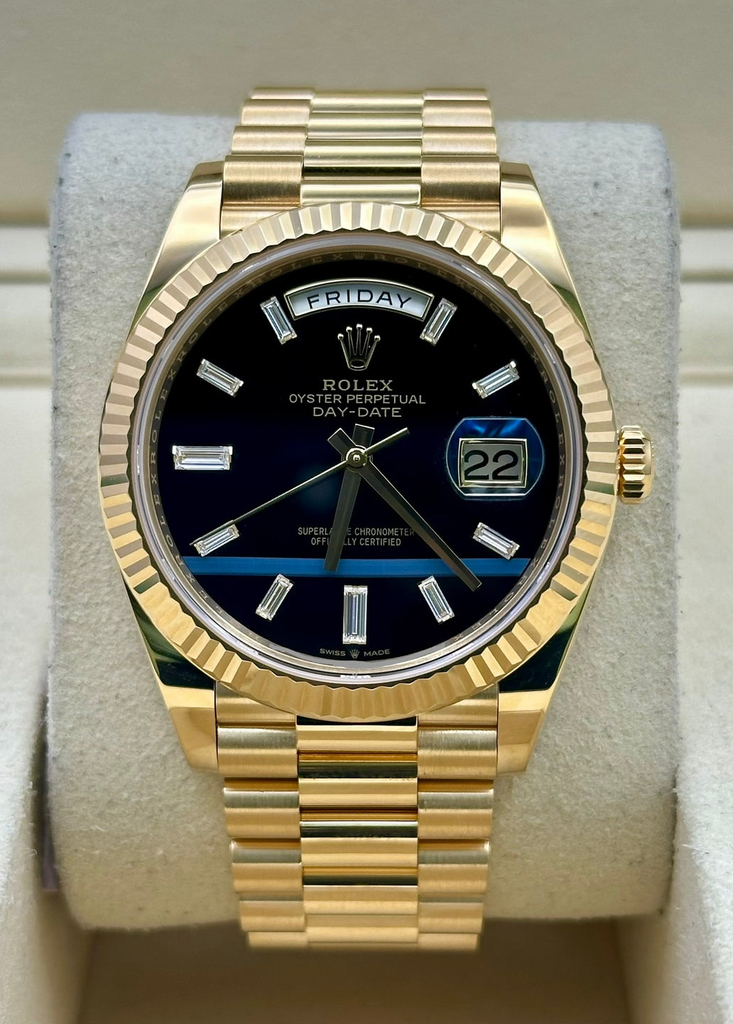Rolex Day-Date 228238, 2026, onyx dial, President bracelet