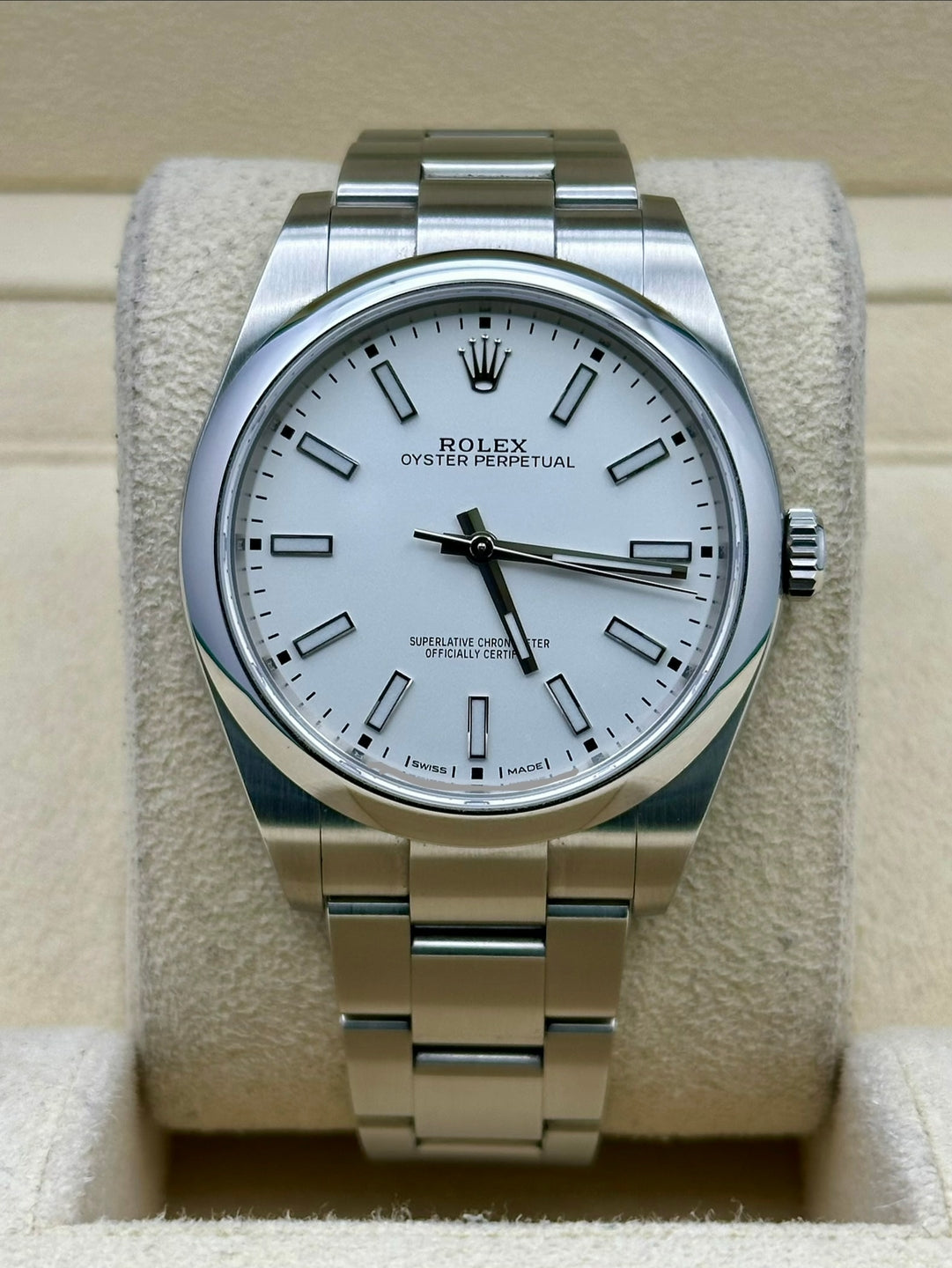 Rolex Oyster Perpetual 114300, 2018, white dial, Oyster bracelet
