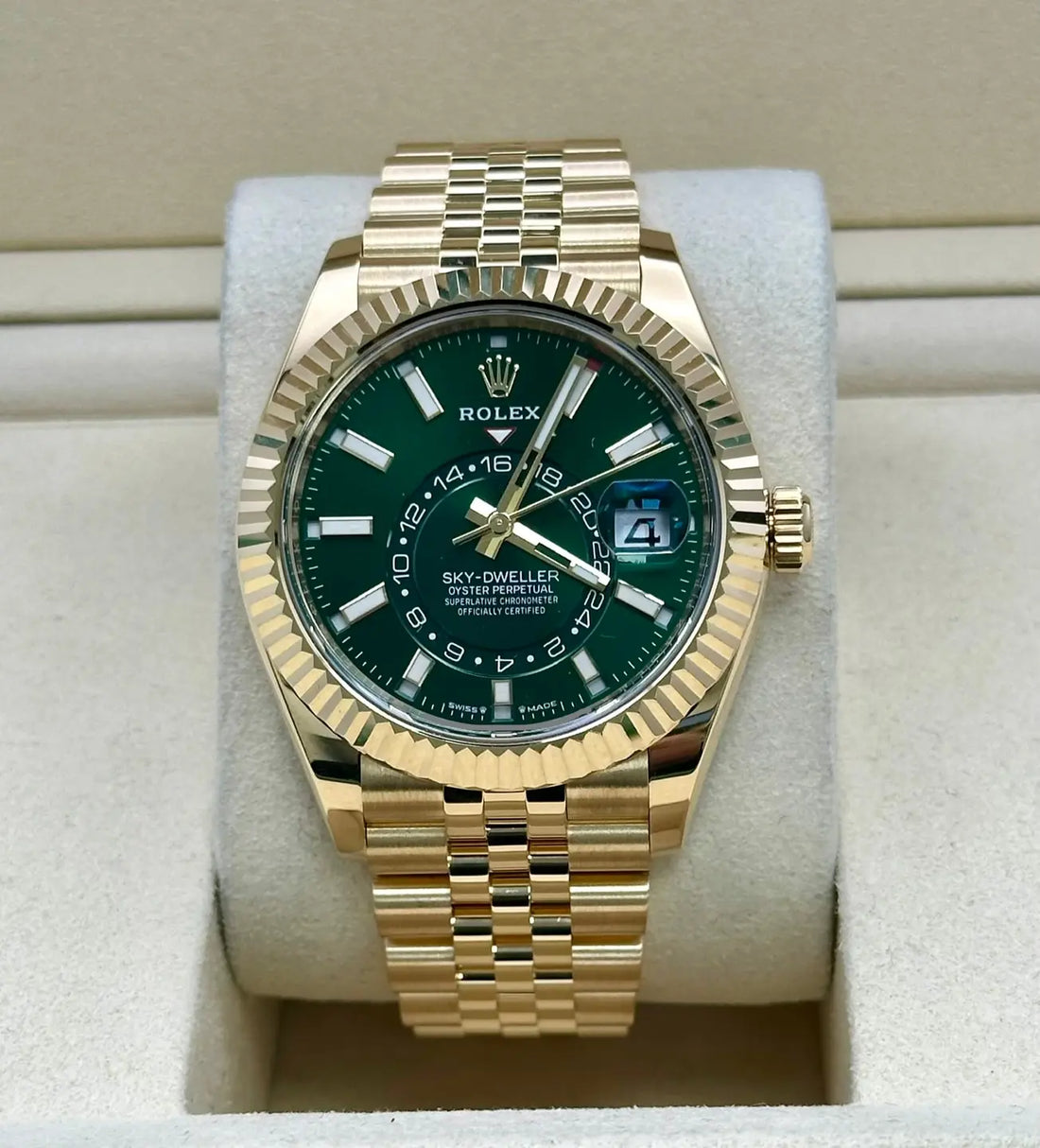 Rolex Sky-Dweller Yellow Gold 42mm Bright Green Dial Fluted Bezel Oyster Bracelet - 336938 - 2025