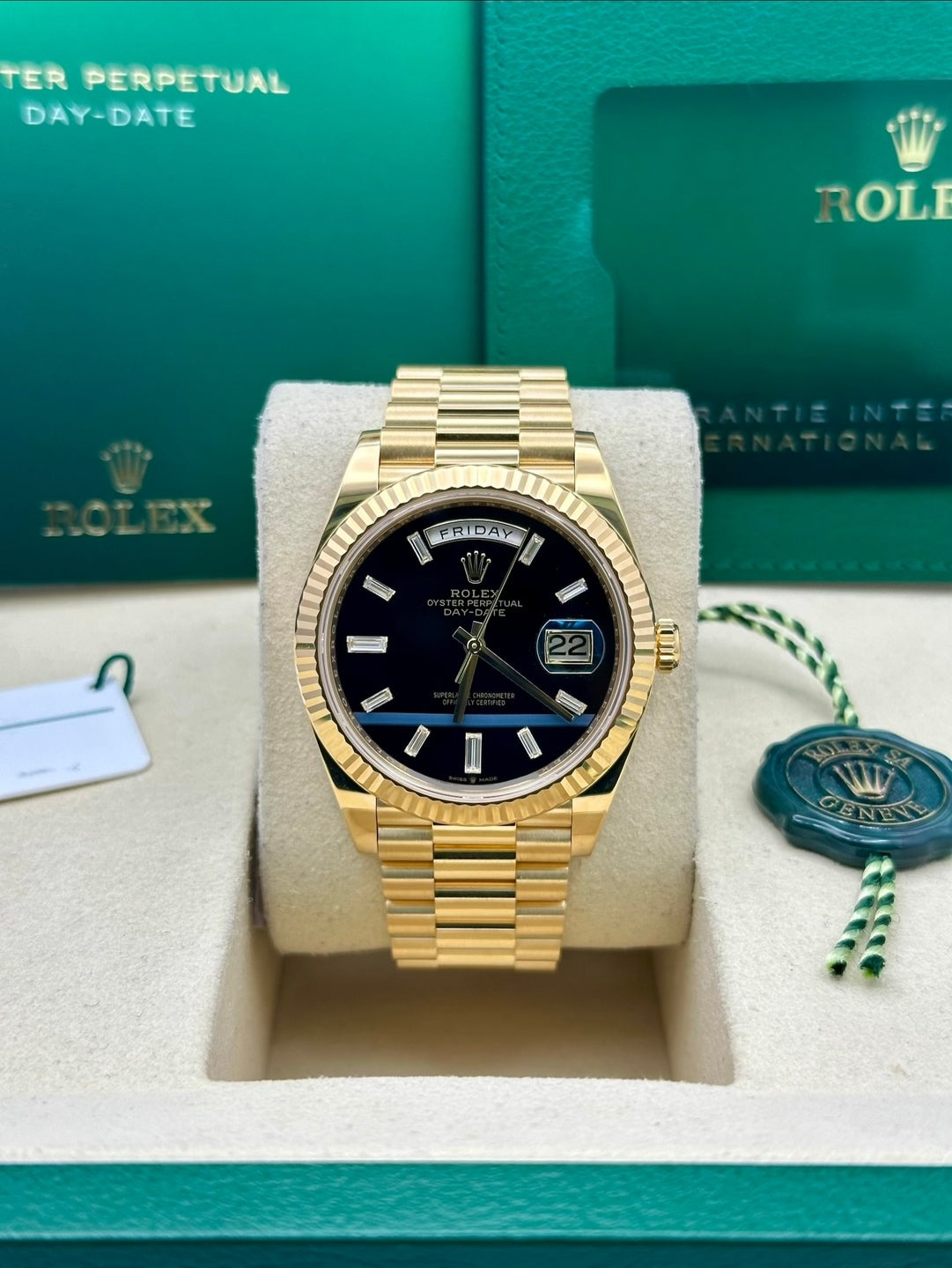 Rolex Day-Date 228238, 2026, onyx dial, President bracelet