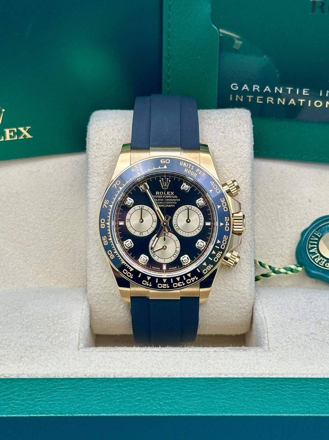 Rolex Yellow Gold Cosmograph Daytona Watch - Black Cerachrom Bezel - Black And Golden Diamond Dial - Oysterflex Strap - 126518ln bkchdof