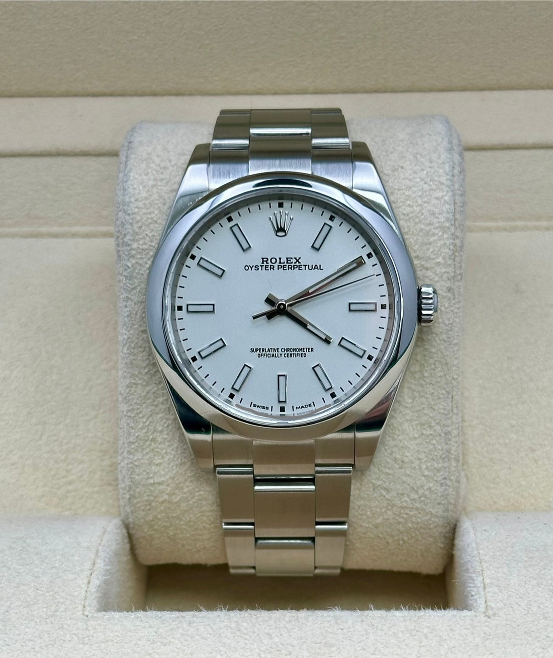 Rolex Oyster Perpetual 114300, 2019, white dial, Oyster bracelet