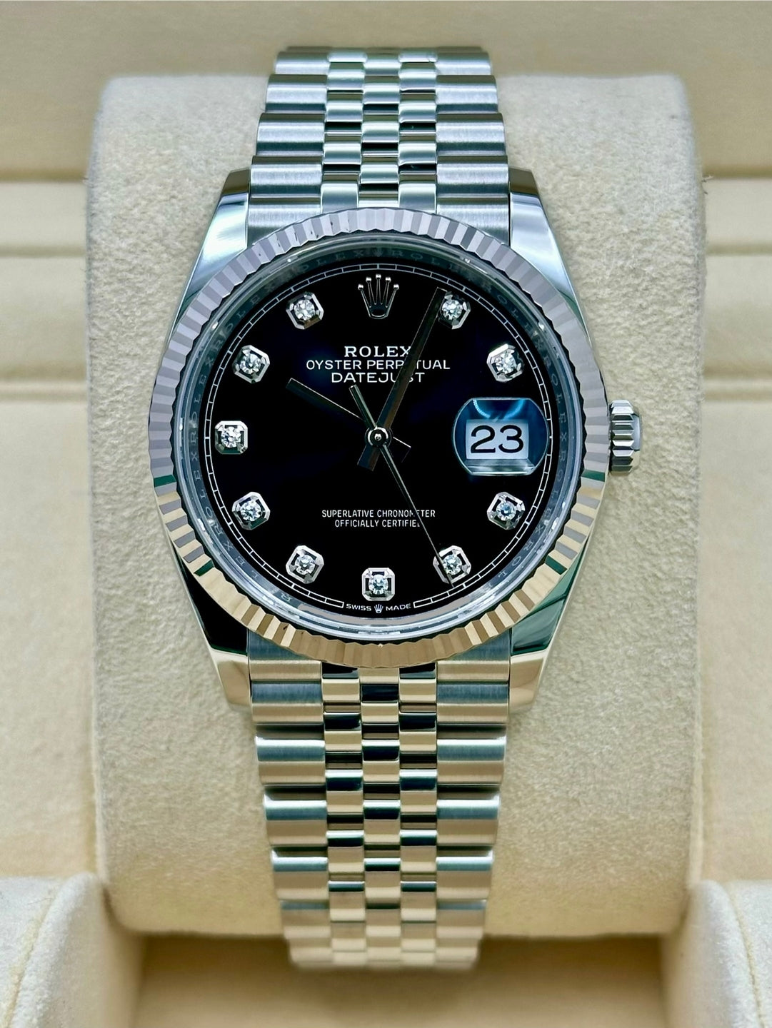 Rolex Datejust 36 126234, 2024, black diamond dial, Jubilee bracelet
