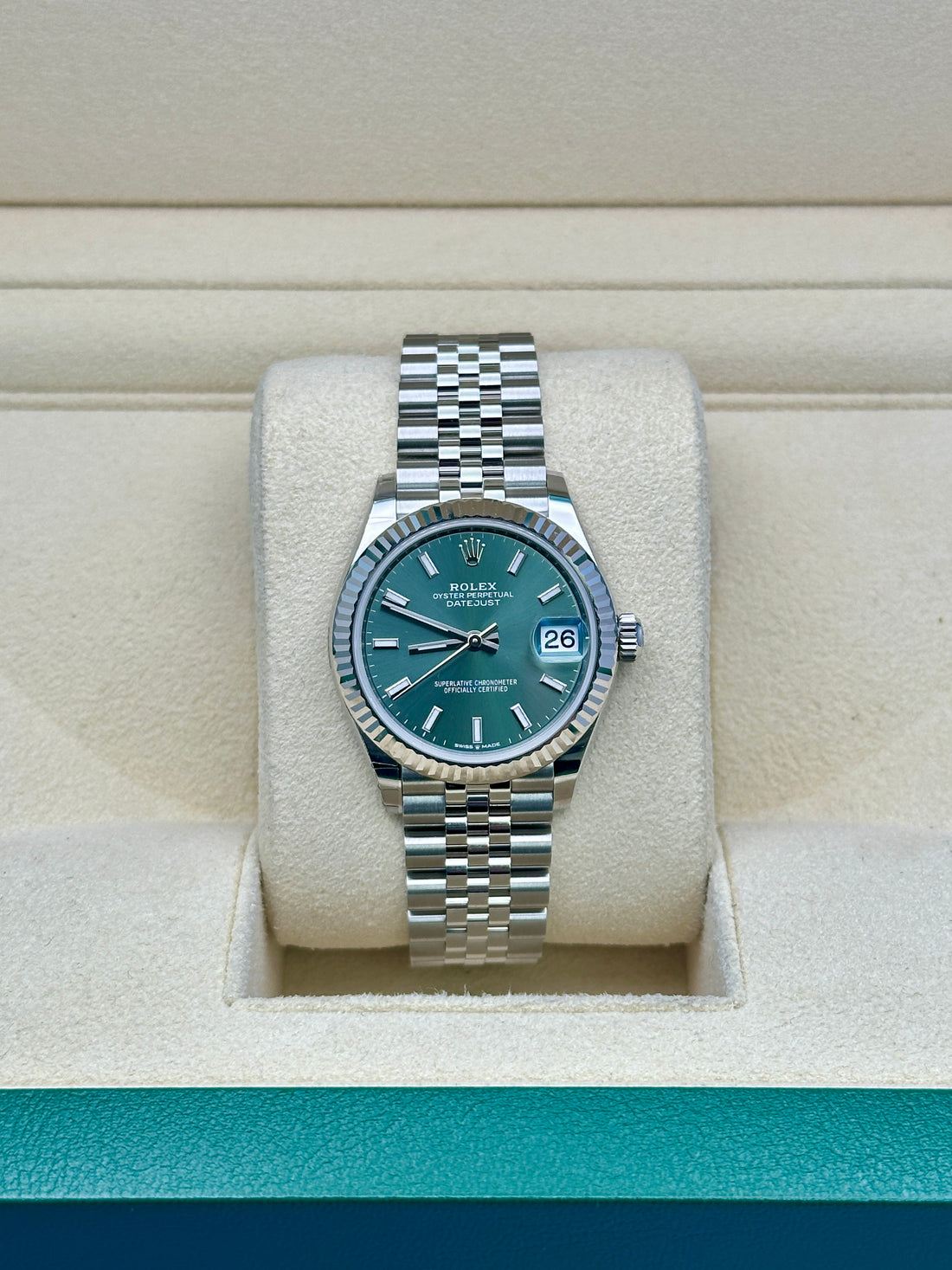 Rolex Datejust 31 278274, 2024, mint green index dial, Jubilee bracelet