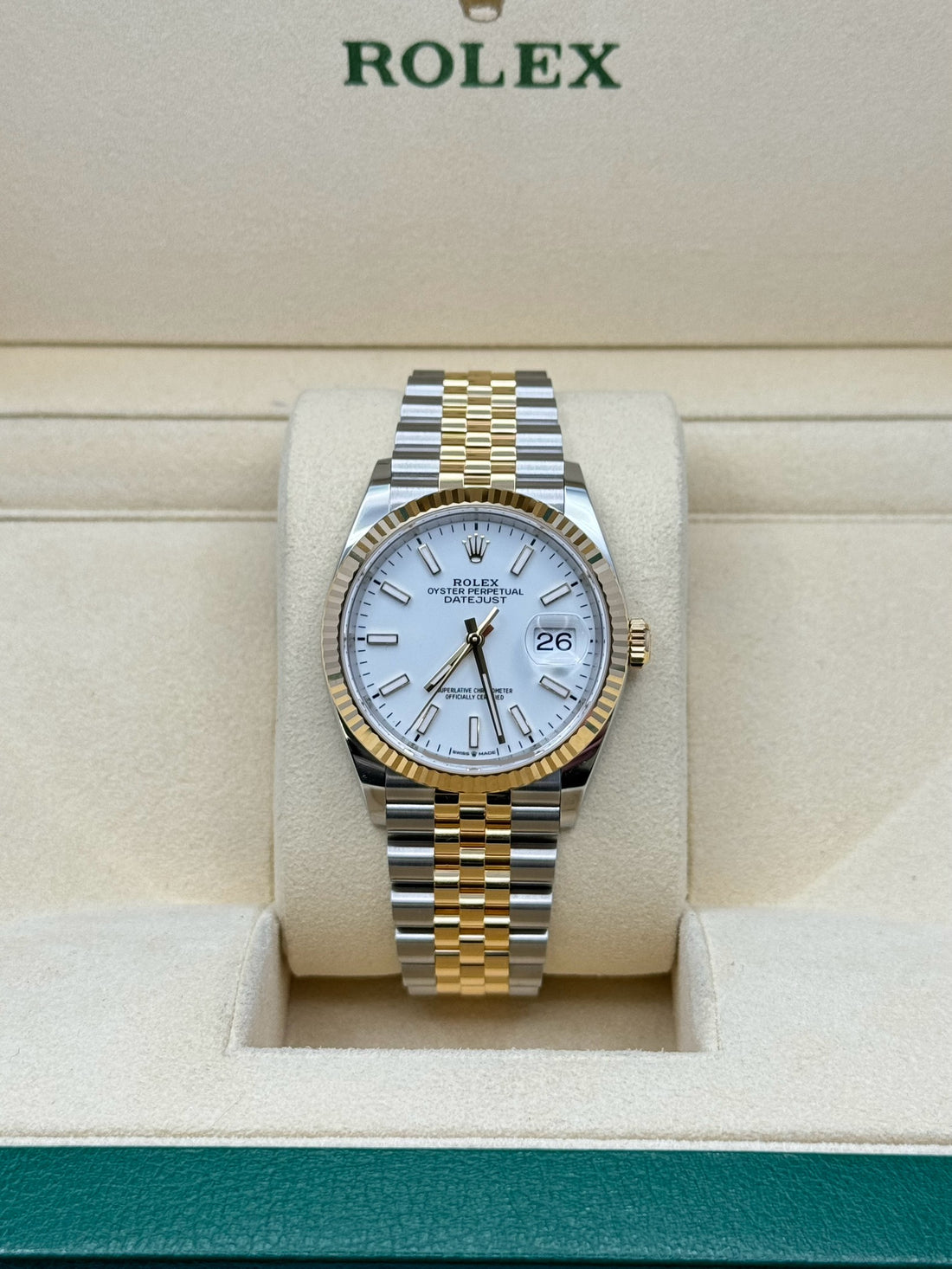 Rolex Datejust 36 126233, 2024, white index dial, Jubilee bracelet