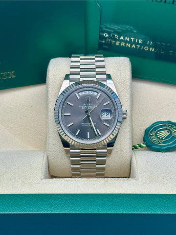 Rolex White Gold Day-Date 40  - Dark Rhodium Dial - President Bracelet - 228239