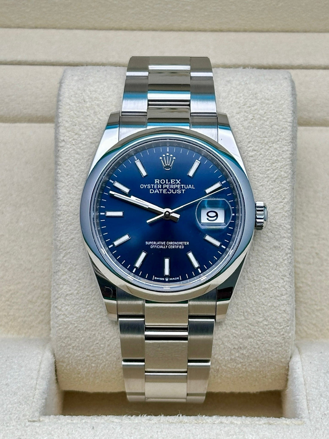Rolex Datejust 36 126200, 2024, blue index dial, Oyster bracelet