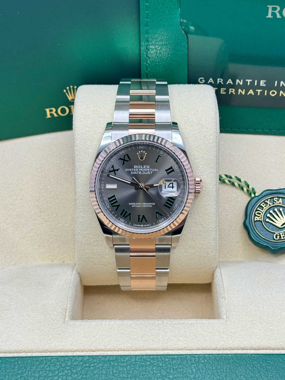 Rolex Steel and Everose Rolesor Datejust 36 Watch - Fluted Bezel - Wimbledon Dial - Oyster Bracelet - 126231